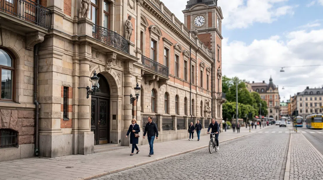 the Hallwyl Museum’s preserved 1890s mansion exterior near Nybroplan, with ornate stonework and a calm city street